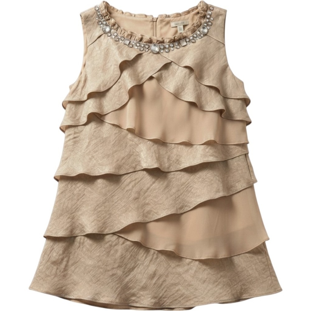 SL Fashions Champagne Gold Tiered Ruffle Rhinestone Blouse Plus Size 20W 613160M
